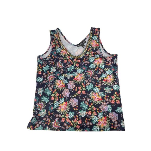 Thomas & Olivia Black Floral Tank Top with Chain Detail Size S NWT - Picture 2 of 7